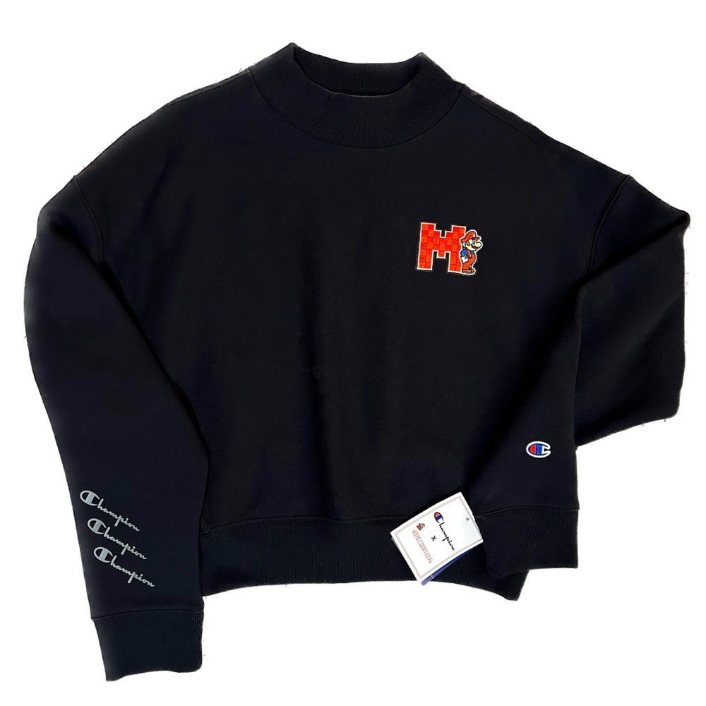 Mario x Champion cropped black sweatshirt (L)